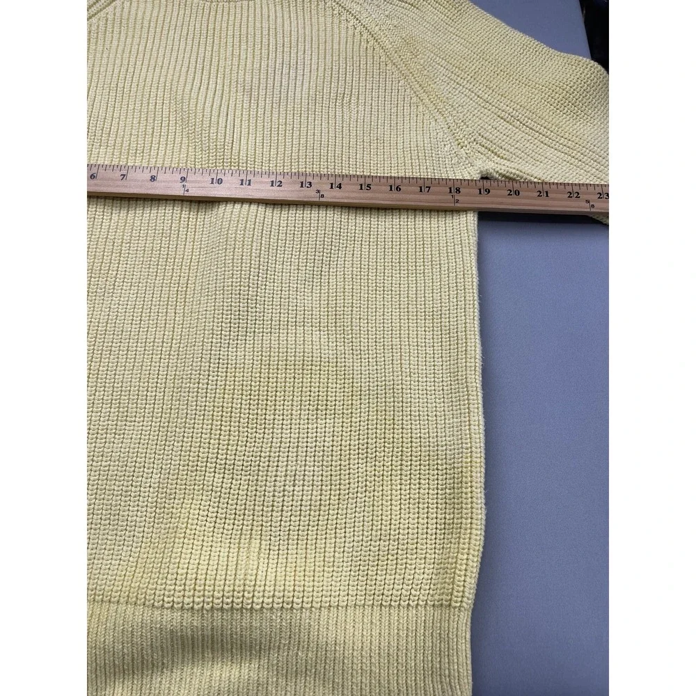 Lands End Mens Sweater Large Fisherman Cotton Rib Knit Crew Neck Yellow Vintage‎
